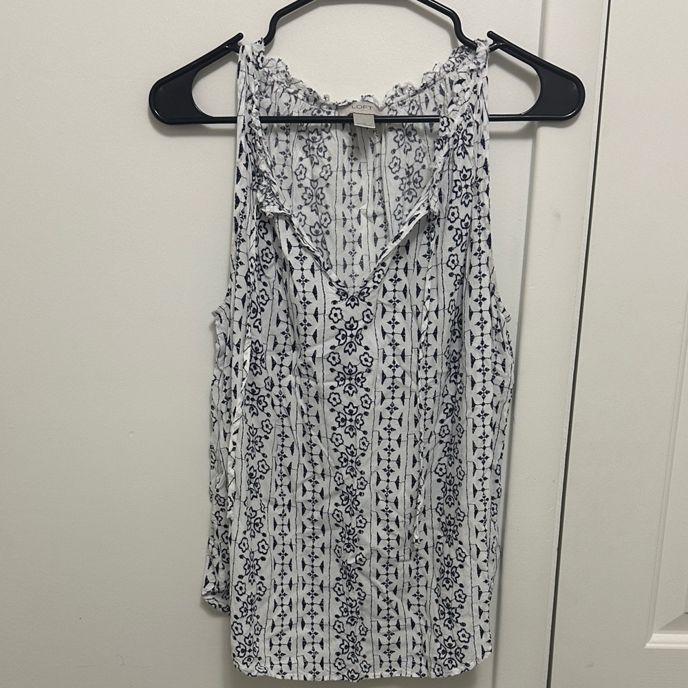 Floral Print Sleeveless Top - Navy and White